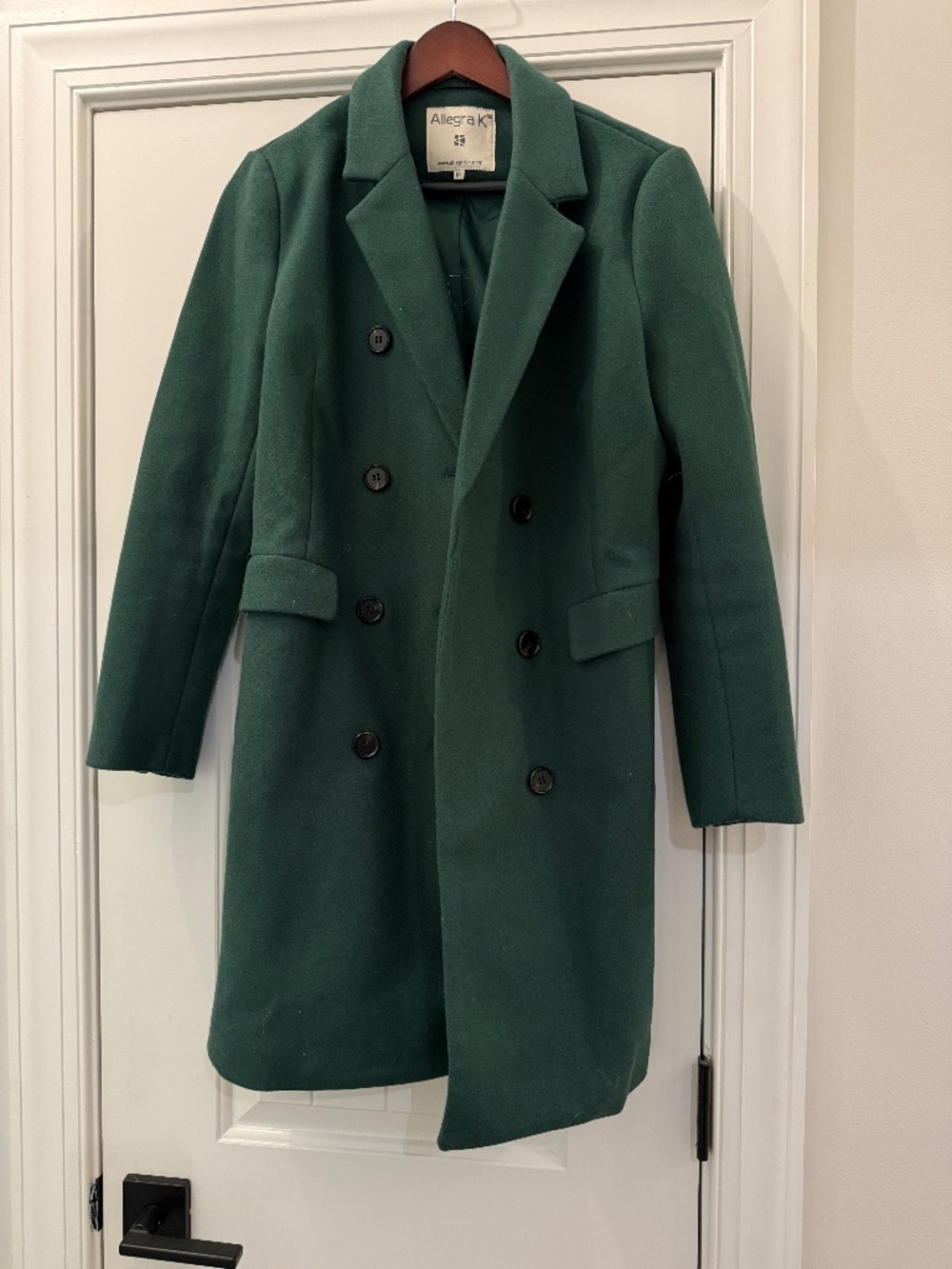 Allegra K Women’s Double Breasted Long Coat – Emerald Green – Size Medium